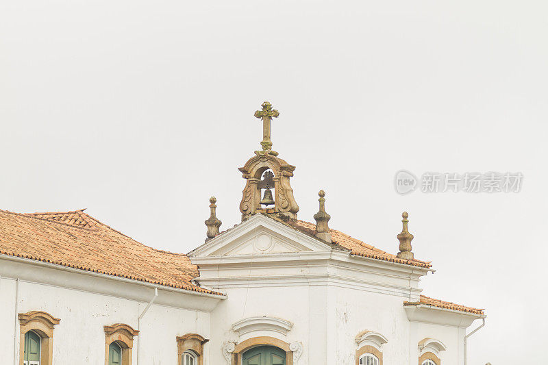 Landscape view with a church in Ouro Preto, Minas Gerais, Brazil in a cloudy winter day